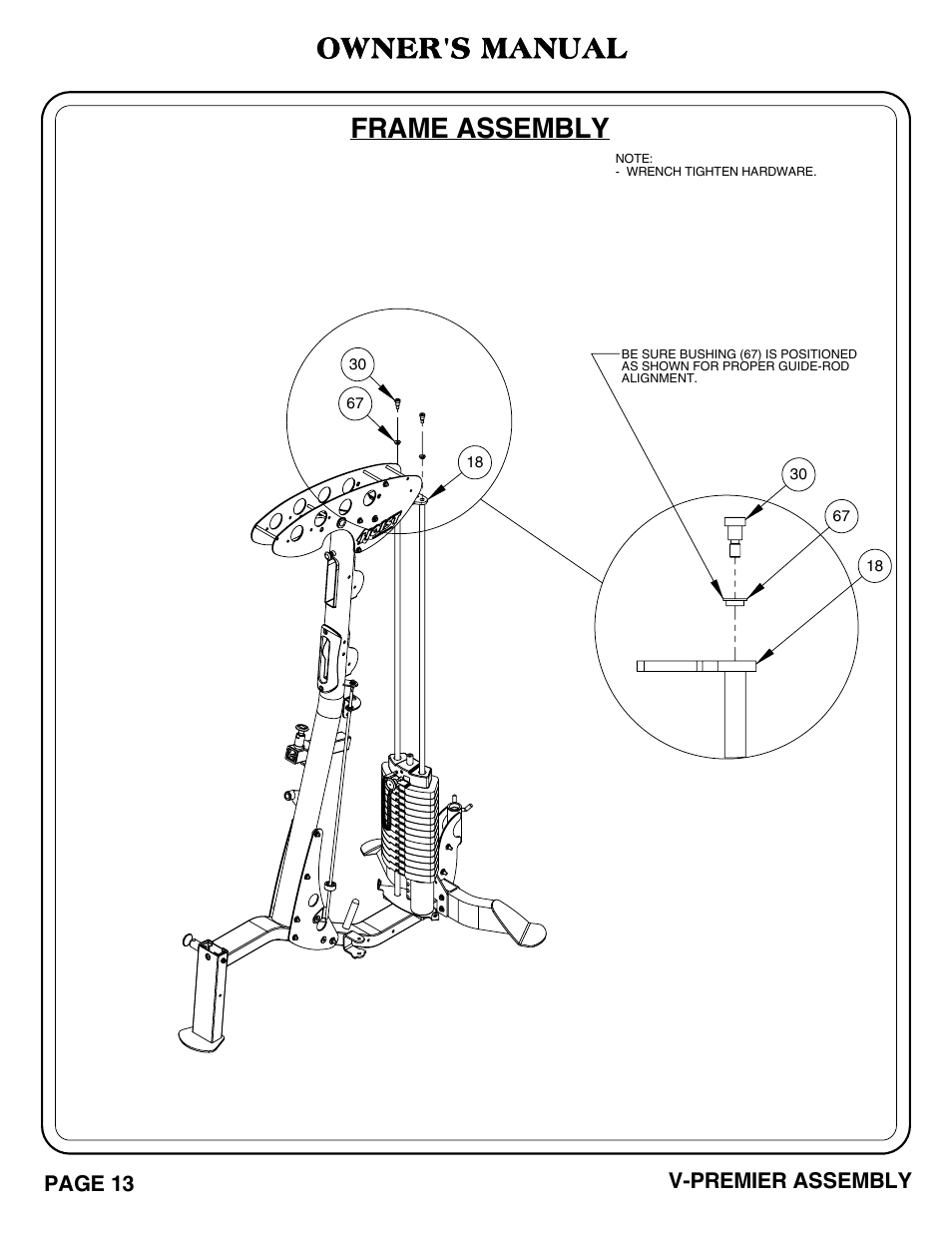 Frame assembly owner's manual, Page 13 v-premier assembly | Hoist Fitness V-PREMIER User Manual | Page 14 / 73