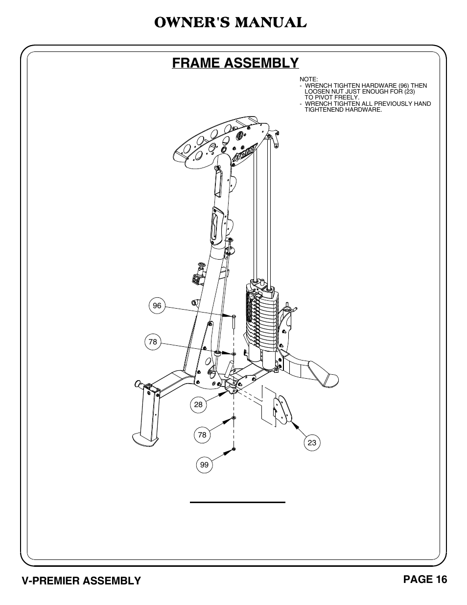 Important, Owner's manual, Frame assembly | Hoist Fitness V-PREMIER User Manual | Page 17 / 73