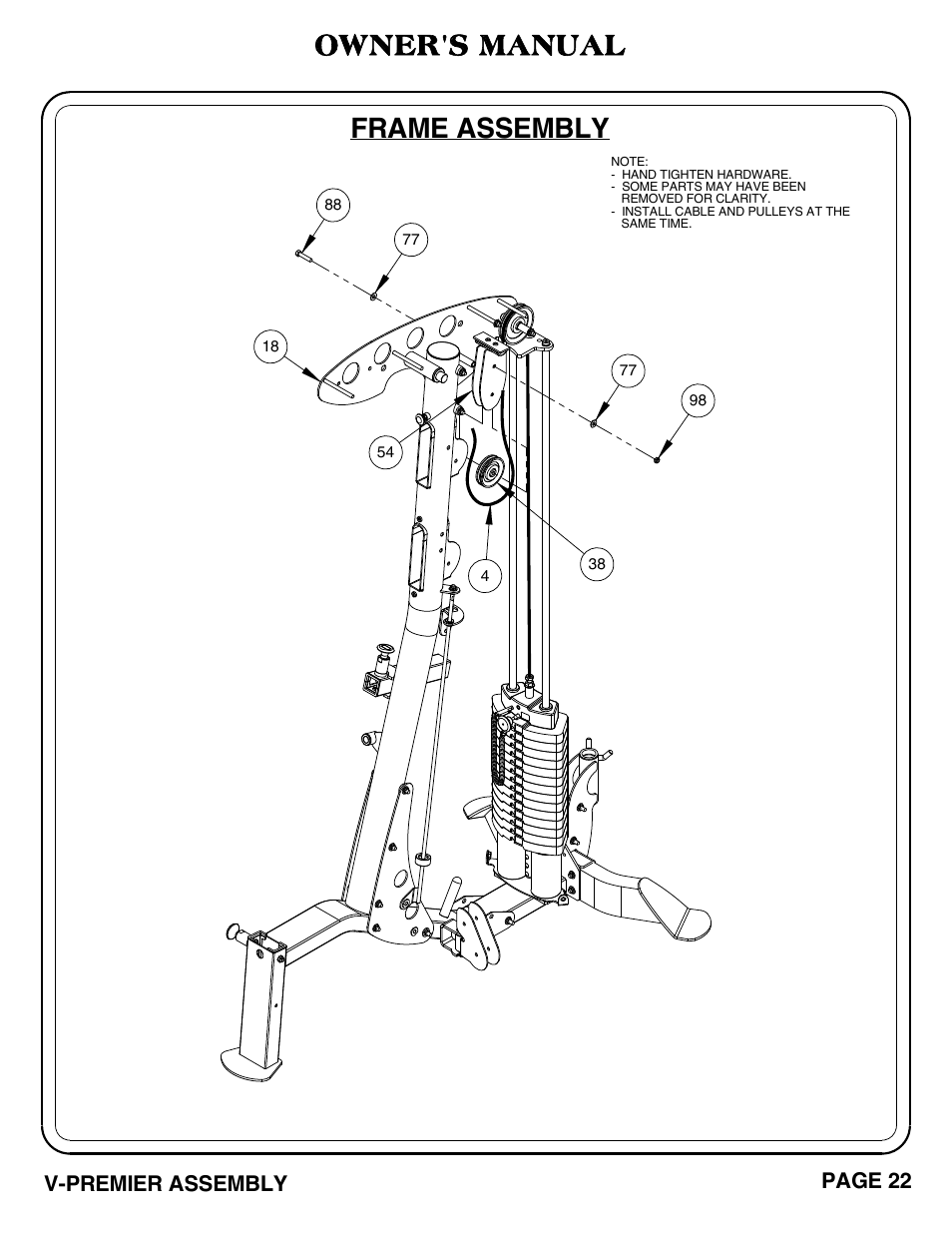 Frame assembly, Owner's manual | Hoist Fitness V-PREMIER User Manual | Page 23 / 73