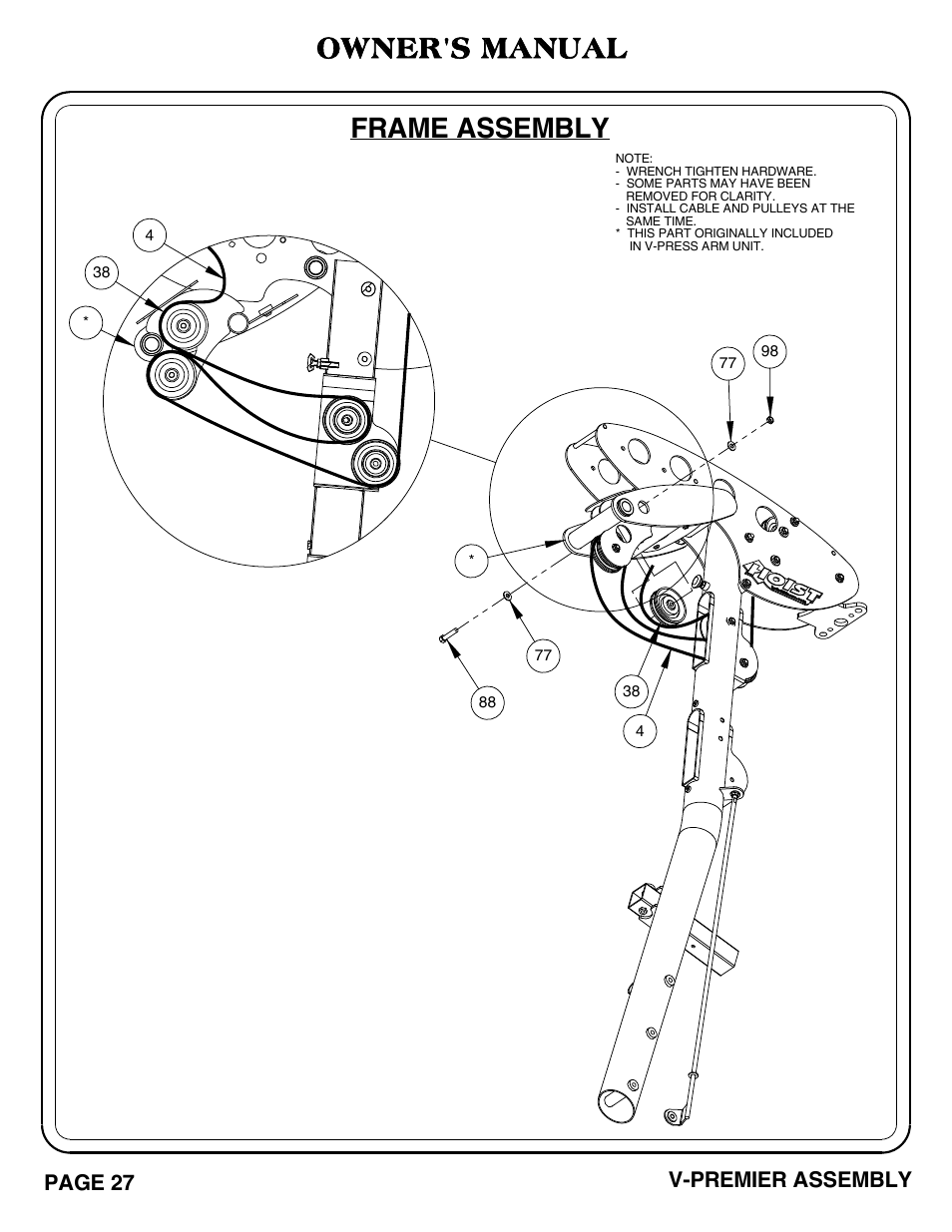 Frame assembly owner's manual, Page 27 v-premier assembly | Hoist Fitness V-PREMIER User Manual | Page 28 / 73