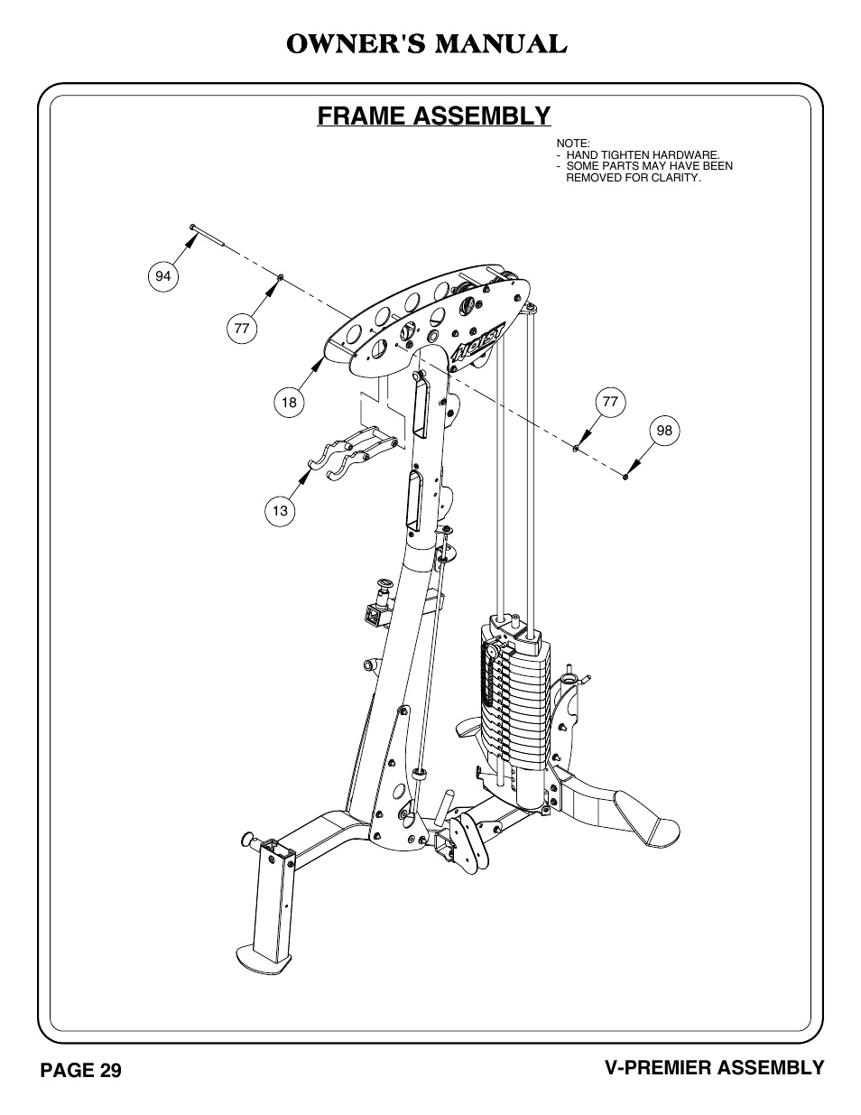 Frame assembly, Owner's manual | Hoist Fitness V-PREMIER User Manual | Page 30 / 73