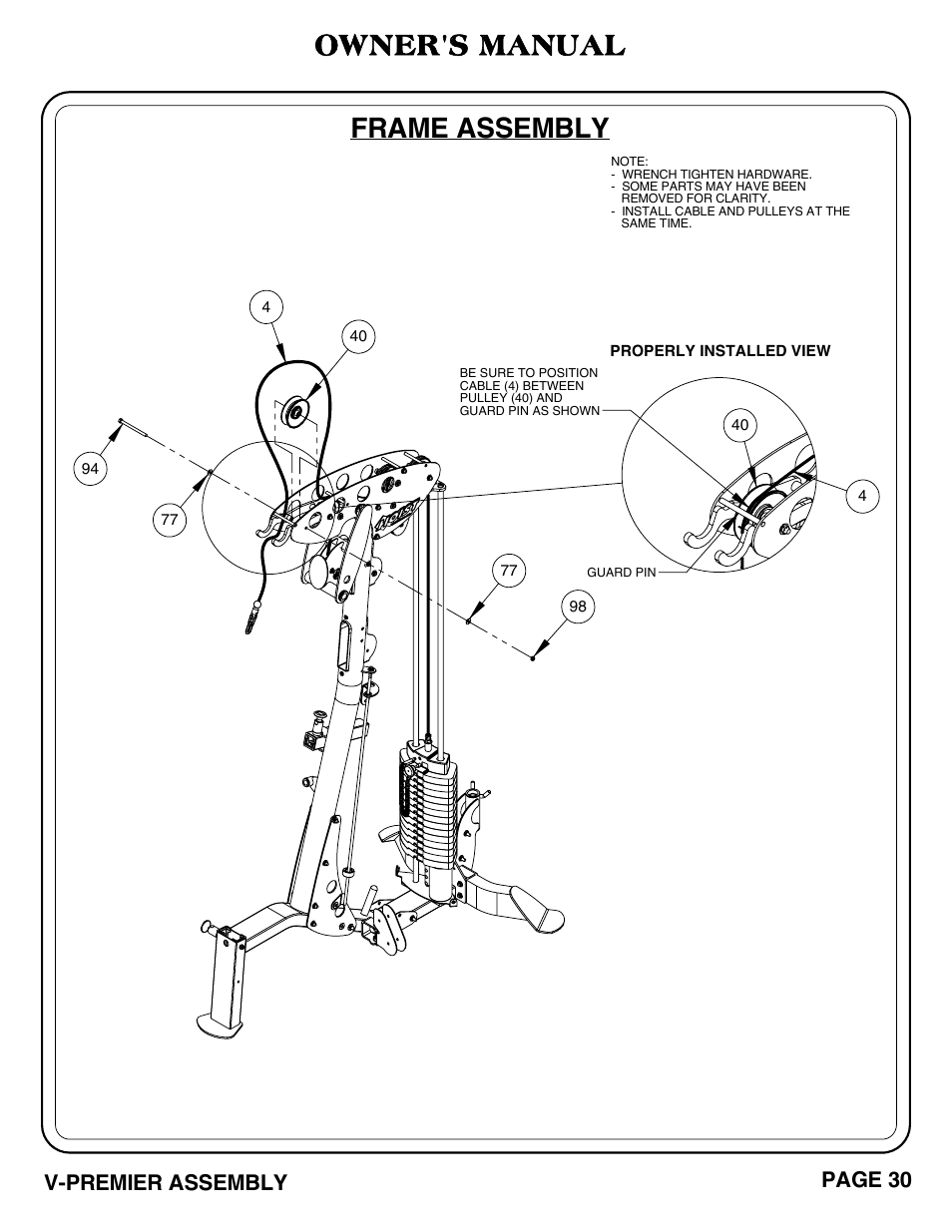 Frame assembly, Owner's manual, V-premier assembly page 30 | Hoist Fitness V-PREMIER User Manual | Page 31 / 73