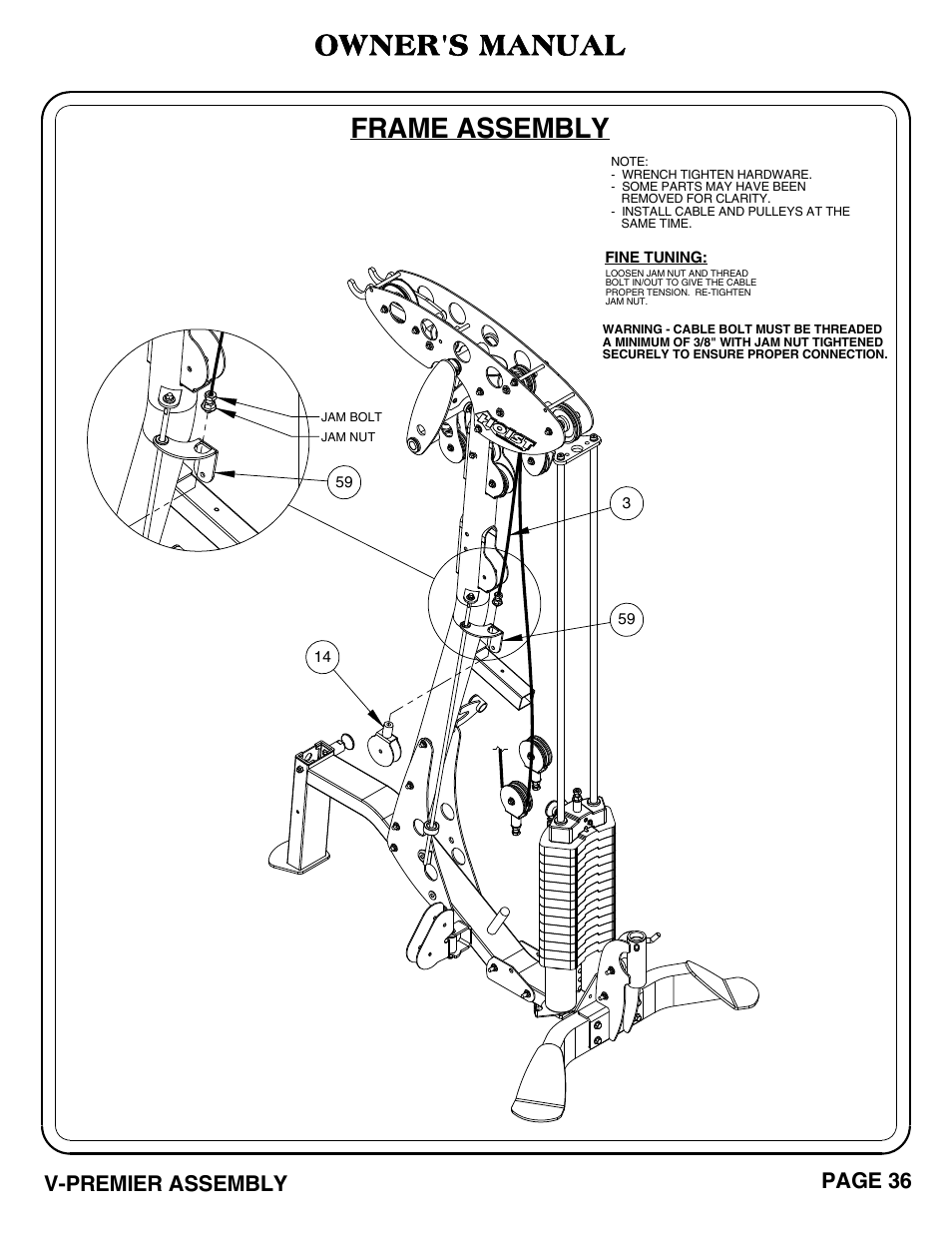 Frame assembly, Owner's manual, V-premier assembly page 36 | Hoist Fitness V-PREMIER User Manual | Page 37 / 73