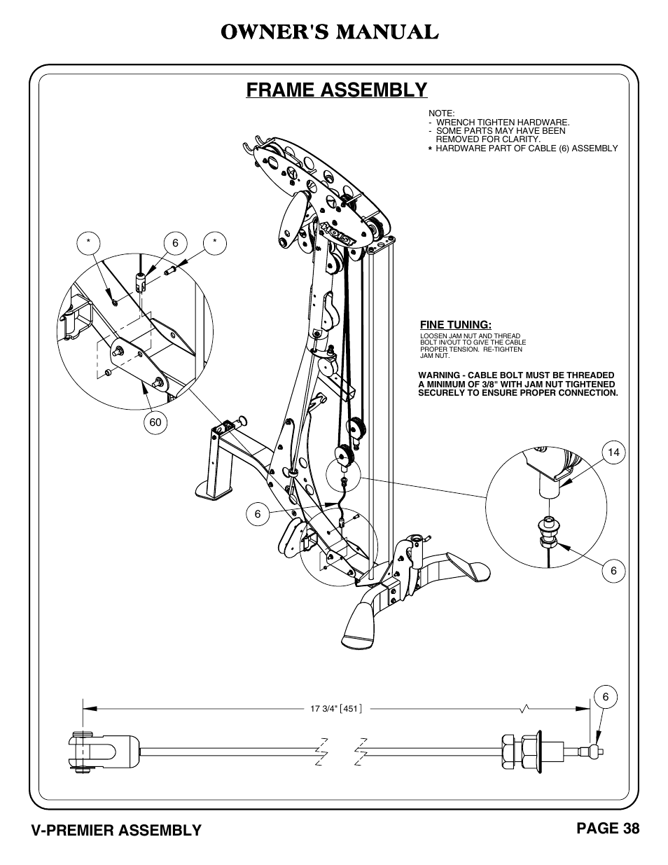 Frame assembly, Owner's manual, V-premier assembly | Page 38 | Hoist Fitness V-PREMIER User Manual | Page 39 / 73