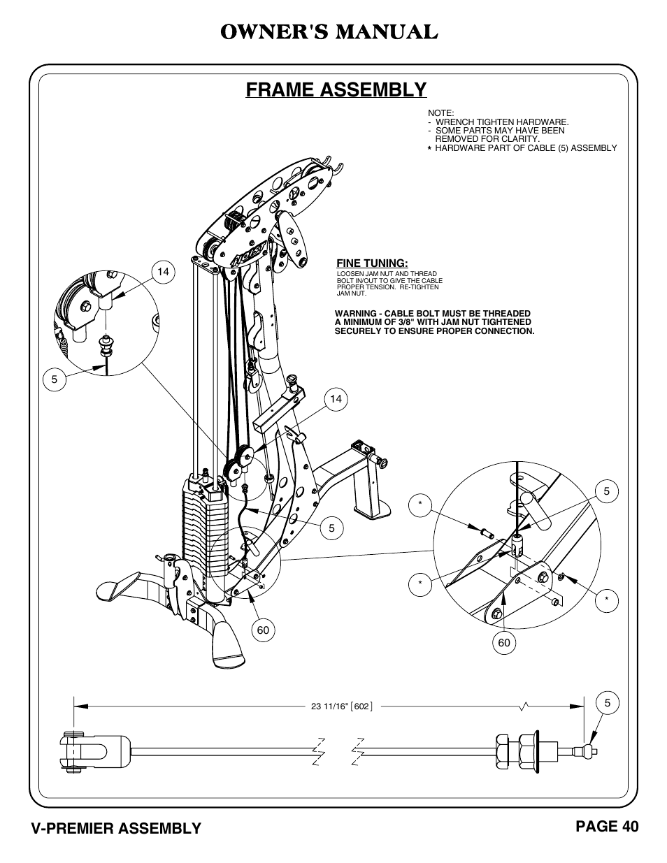 Frame assembly, Owner's manual, V-premier assembly | Page 40 | Hoist Fitness V-PREMIER User Manual | Page 41 / 73