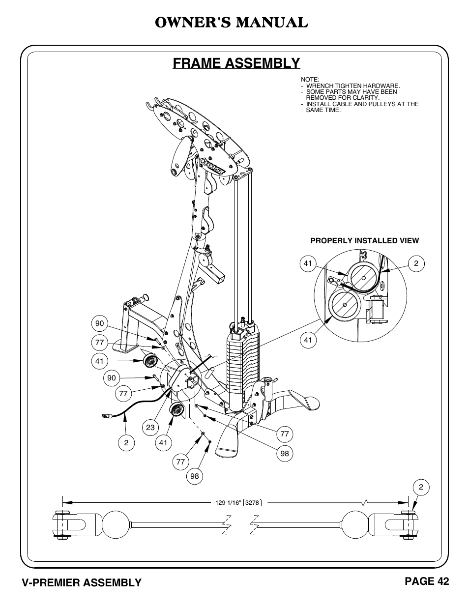 Frame assembly, Owner's manual, V-premier assembly | Page 42 | Hoist Fitness V-PREMIER User Manual | Page 43 / 73