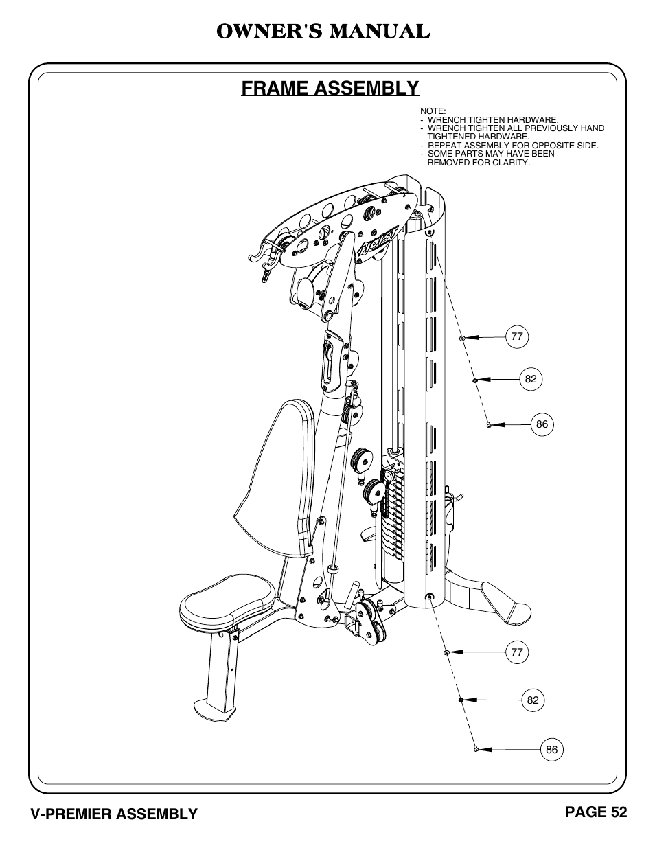 Frame assembly, Owner's manual | Hoist Fitness V-PREMIER User Manual | Page 53 / 73