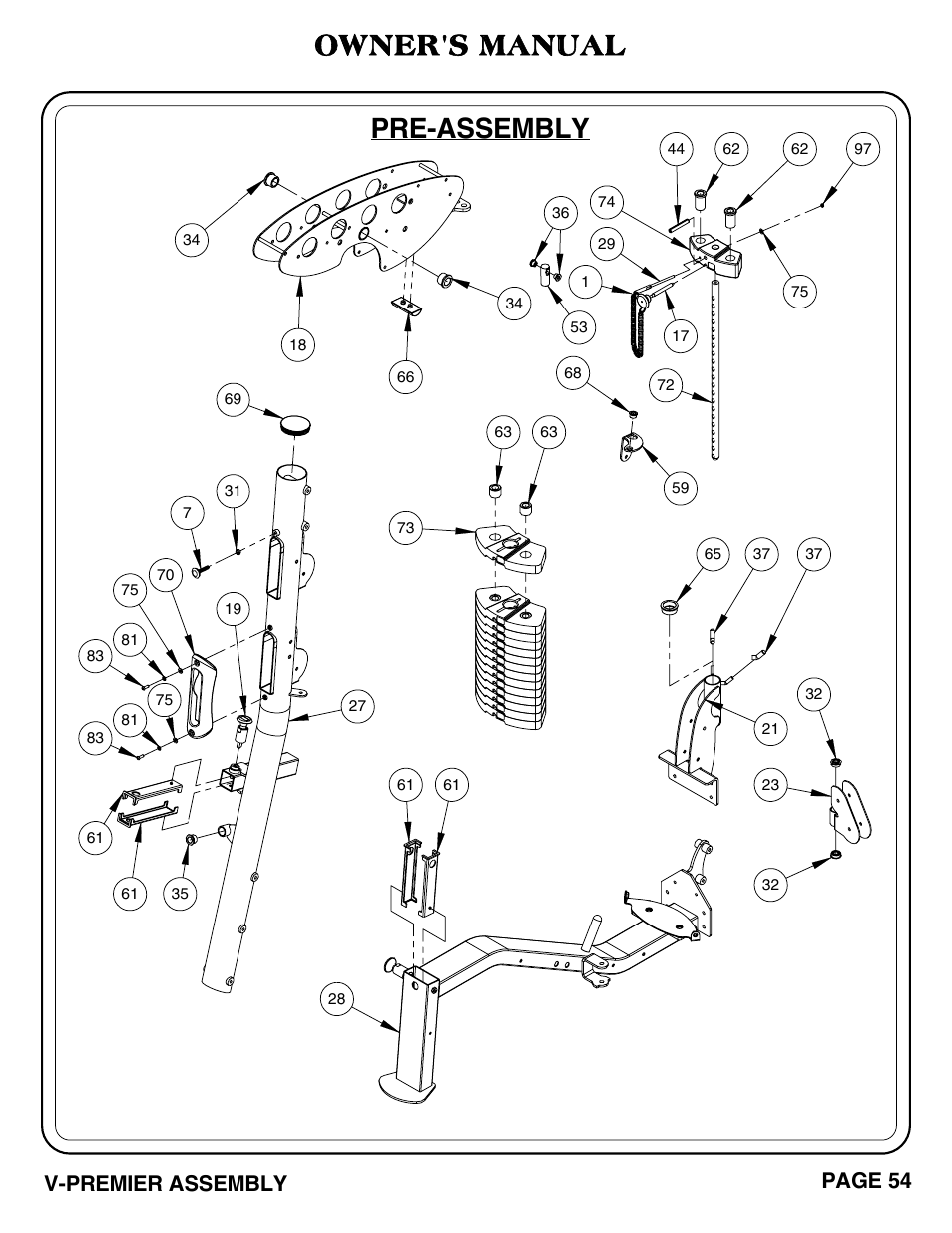 Pre-assembly owner's manual, V-premier assembly page 54 | Hoist Fitness V-PREMIER User Manual | Page 55 / 73