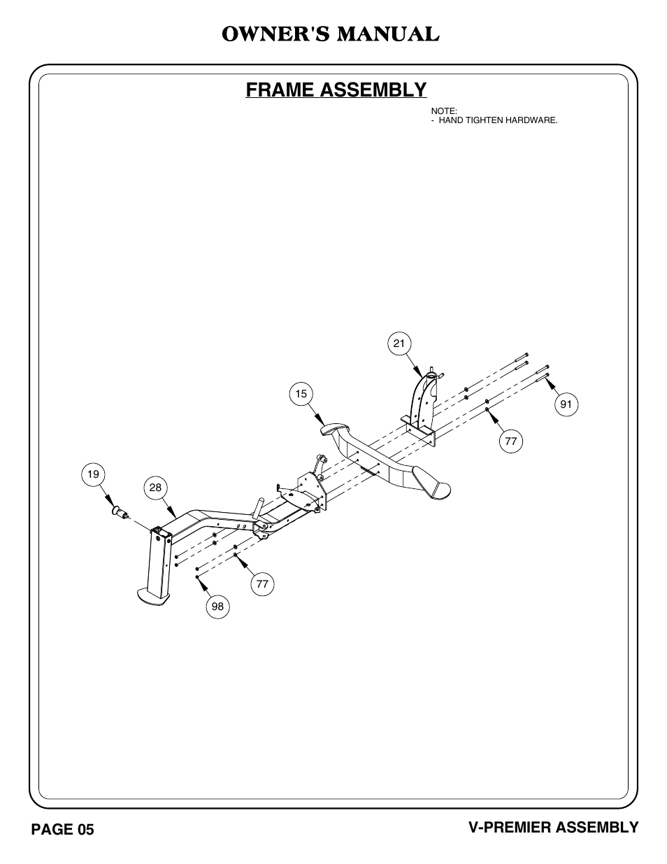 Frame assembly, Owner's manual | Hoist Fitness V-PREMIER User Manual | Page 6 / 73