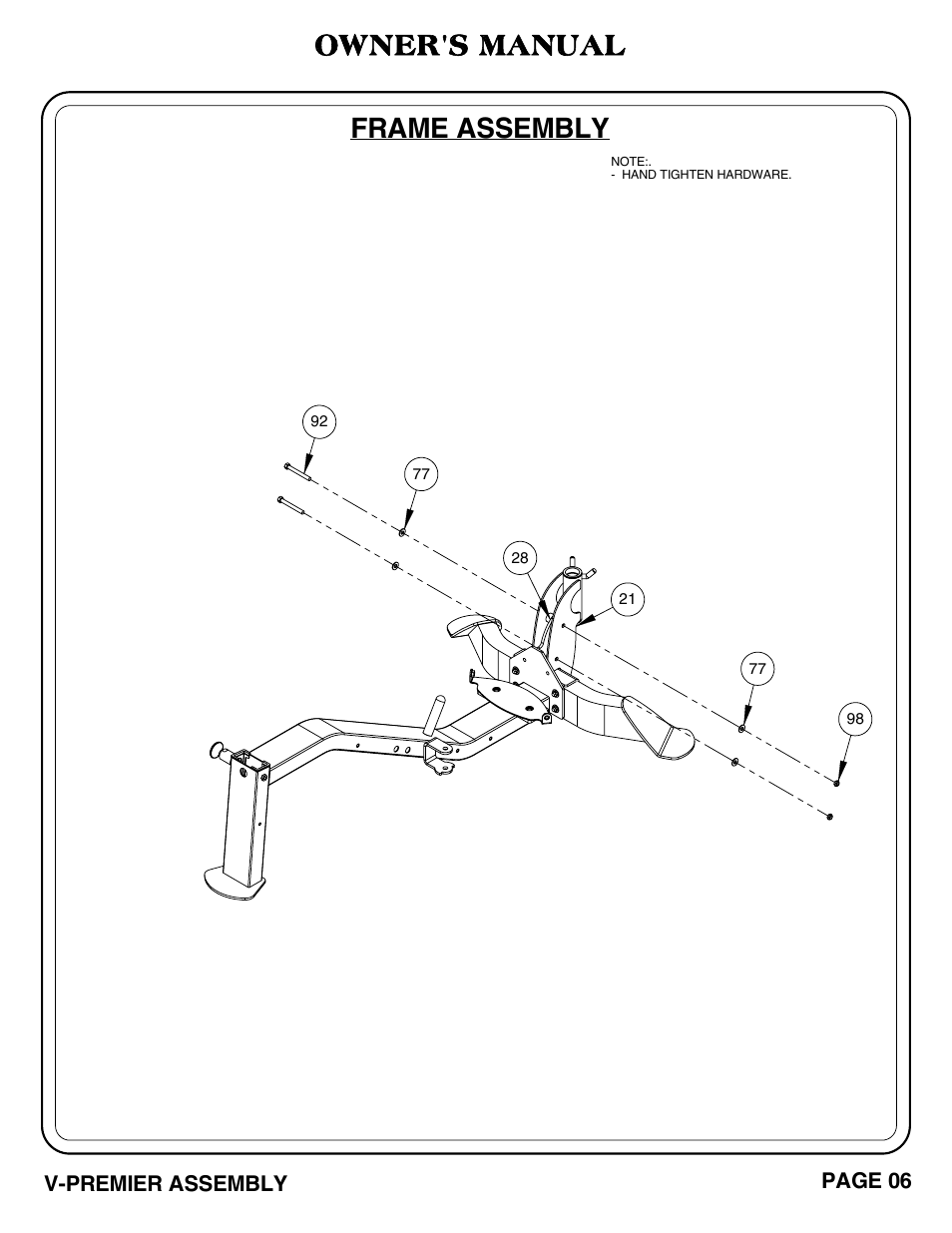 Frame assembly, Owner's manual | Hoist Fitness V-PREMIER User Manual | Page 7 / 73