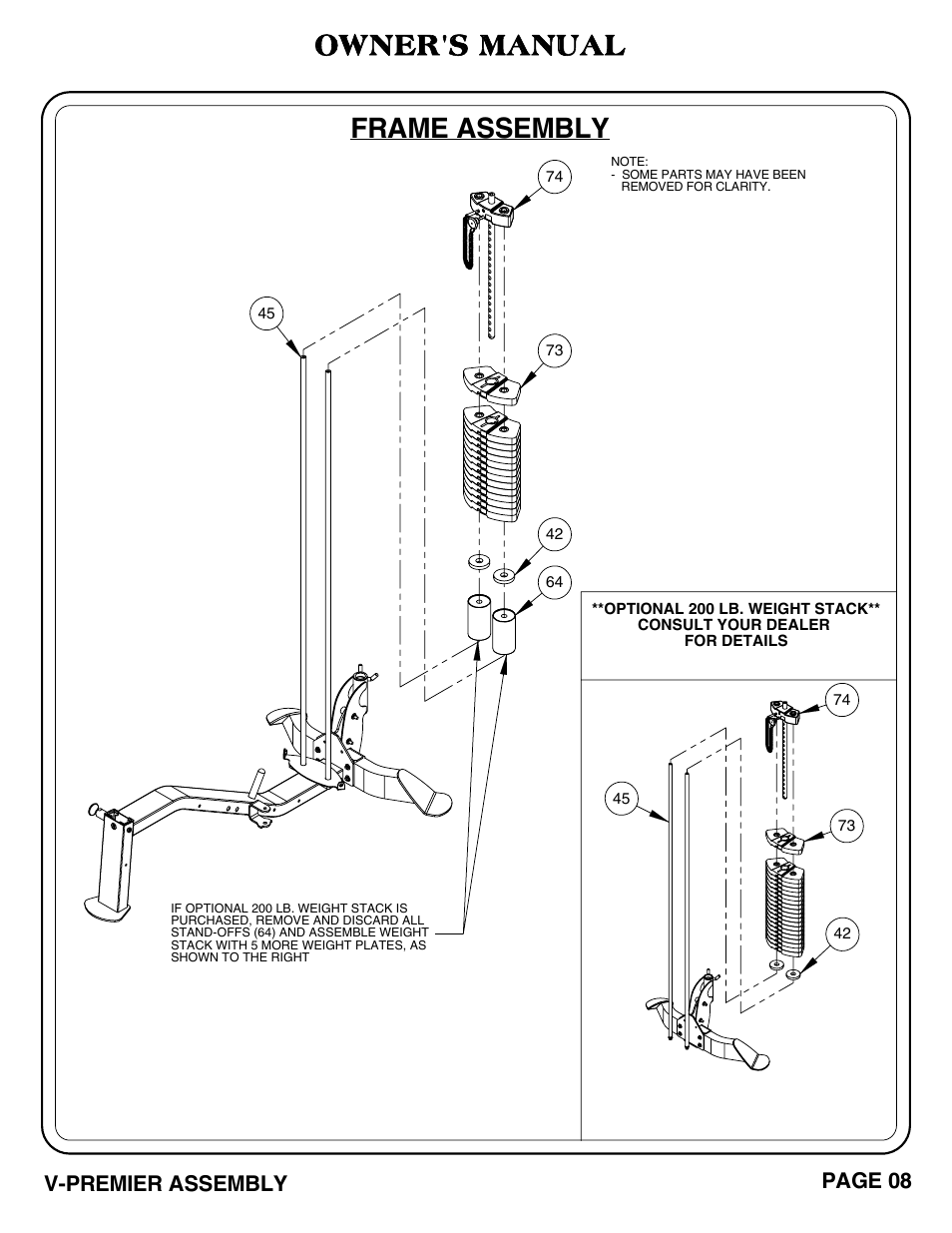 Frame assembly, Owner's manual, V-premier assembly page 08 | Hoist Fitness V-PREMIER User Manual | Page 9 / 73