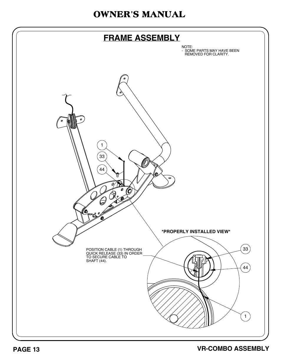 Vr-combo pg_13-14, Frame assembly owner's manual, Page 13 vr-combo assembly | Hoist Fitness VR-COMBO User Manual | Page 14 / 51
