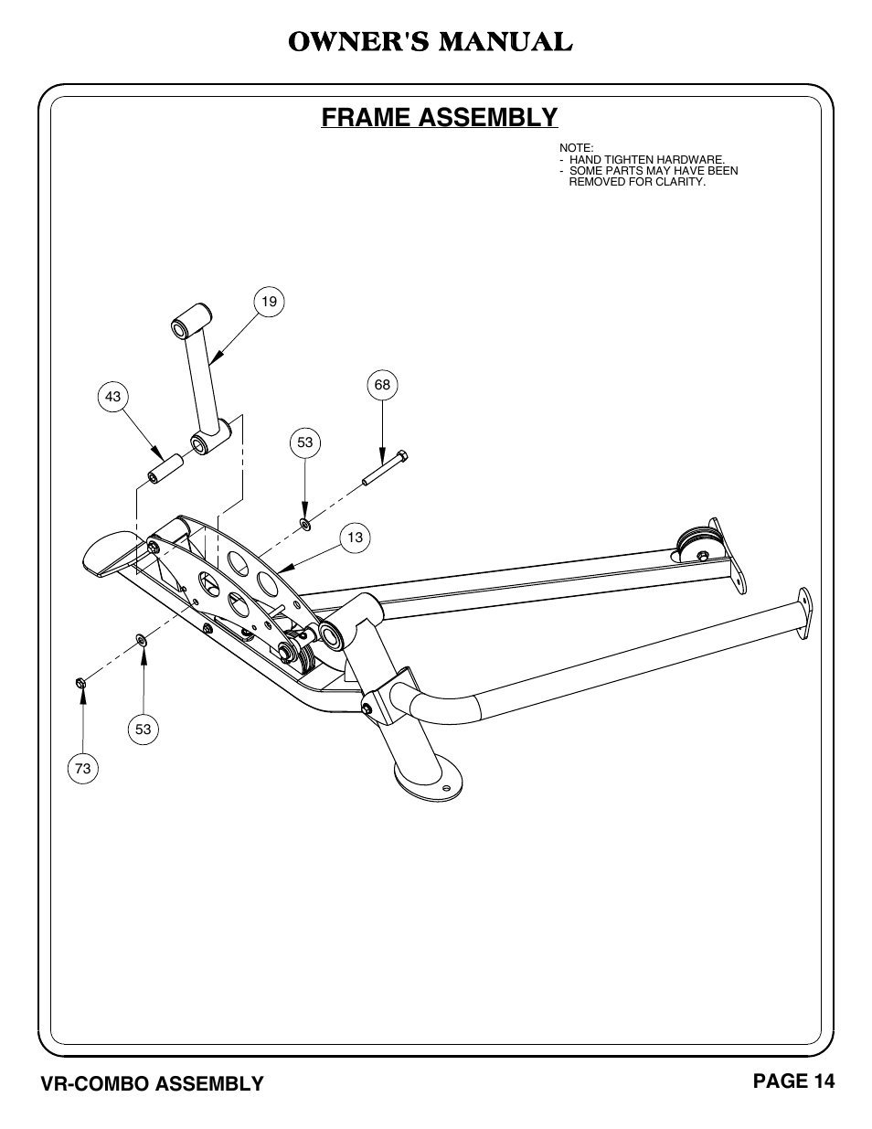 Owner's manual, Frame assembly | Hoist Fitness VR-COMBO User Manual | Page 15 / 51
