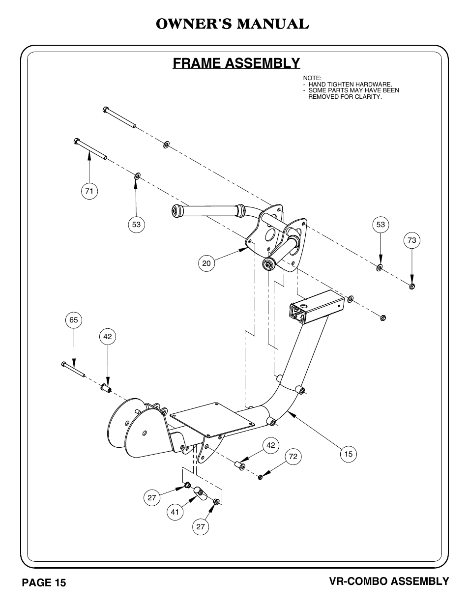 Vr-combo pg_15-16, Owner's manual, Frame assembly | Page 15, Vr-combo assembly | Hoist Fitness VR-COMBO User Manual | Page 16 / 51