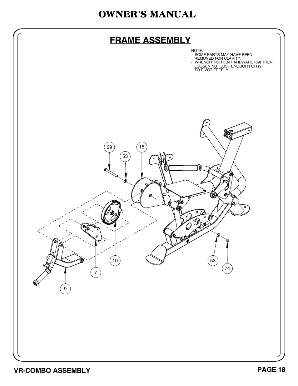 Owner's manual, Frame assembly | Hoist Fitness VR-COMBO User Manual | Page 19 / 51