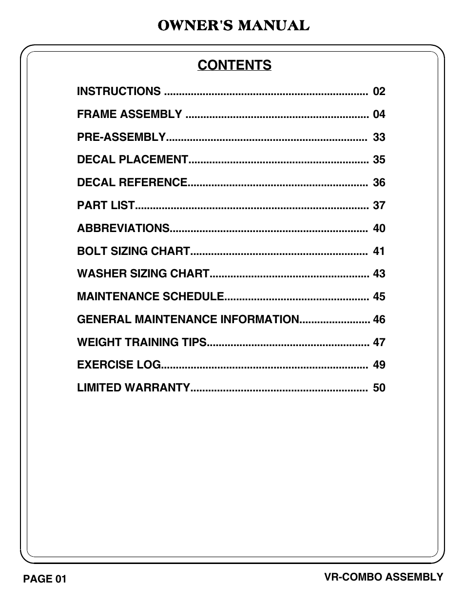 Hoist Fitness VR-COMBO User Manual | Page 2 / 51