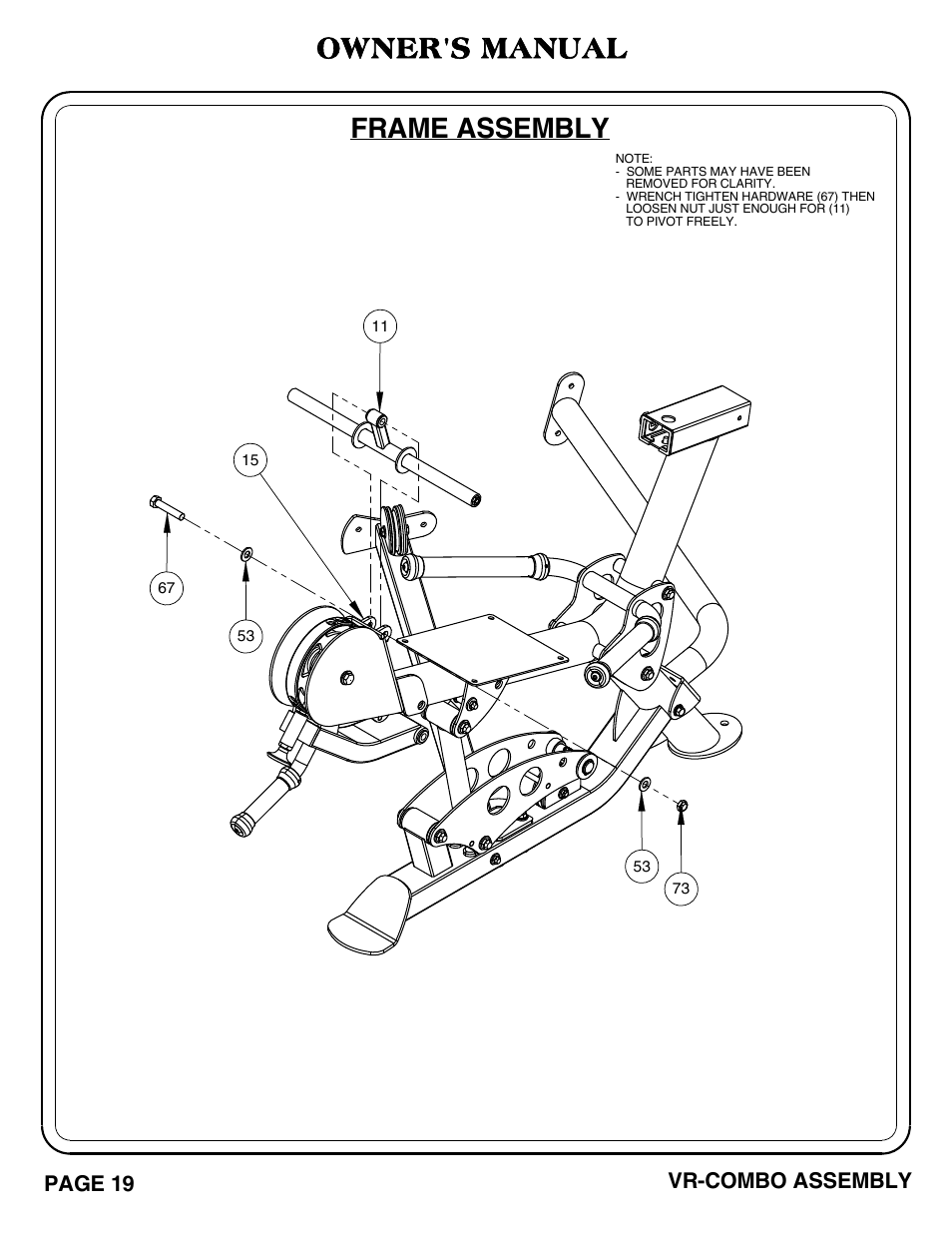 Vr-combo pg_19-20, Frame assembly, Owner's manual | Hoist Fitness VR-COMBO User Manual | Page 20 / 51