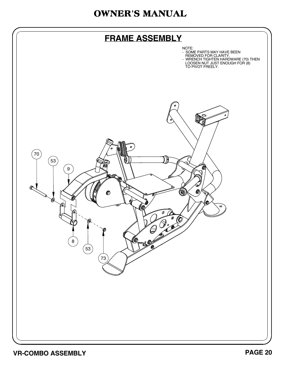 Frame assembly, Owner's manual | Hoist Fitness VR-COMBO User Manual | Page 21 / 51