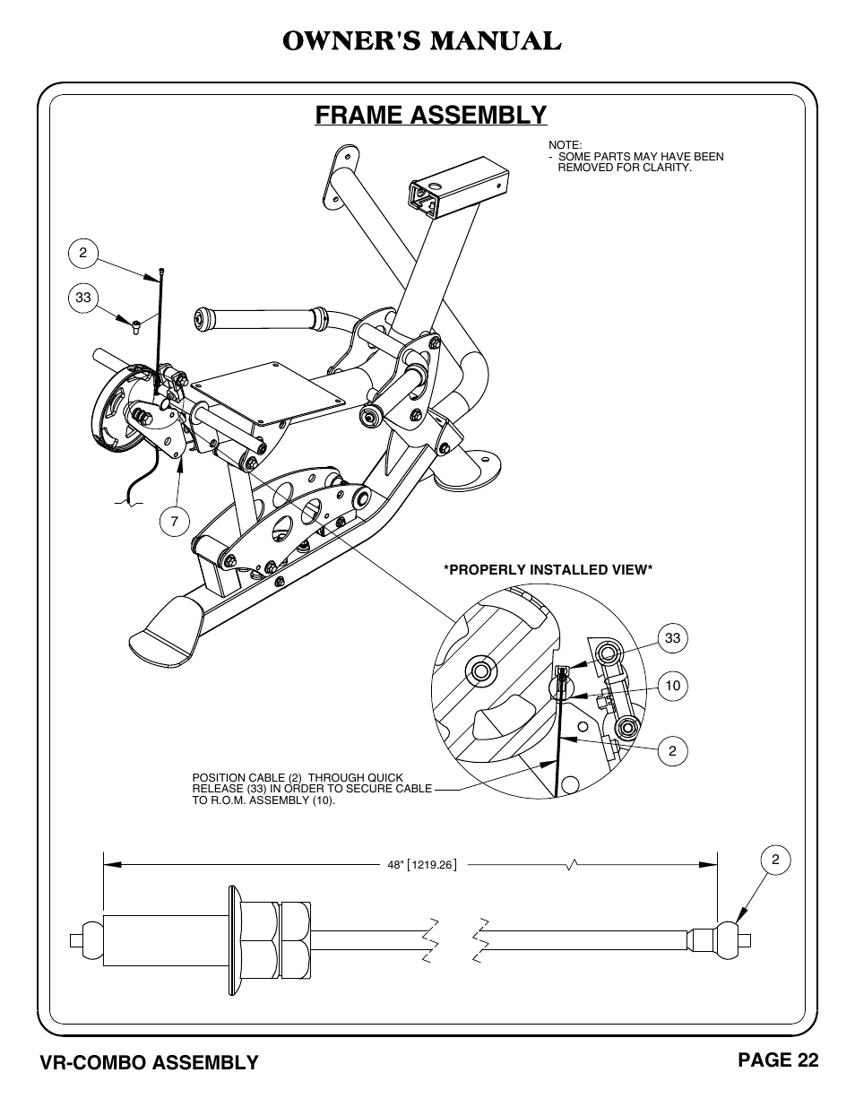 Frame assembly, Owner's manual, Vr-combo assembly | Page 22 | Hoist Fitness VR-COMBO User Manual | Page 23 / 51