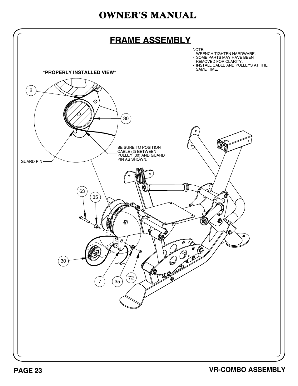 Vr-combo pg_23-24, Frame assembly, Owner's manual | Page 23 vr-combo assembly | Hoist Fitness VR-COMBO User Manual | Page 24 / 51