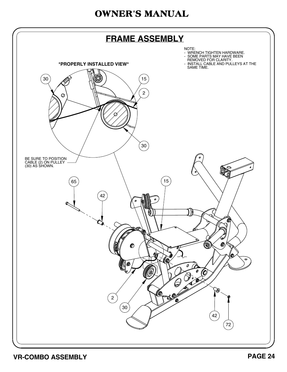 Frame assembly, Owner's manual, Vr-combo assembly | Page 24 | Hoist Fitness VR-COMBO User Manual | Page 25 / 51