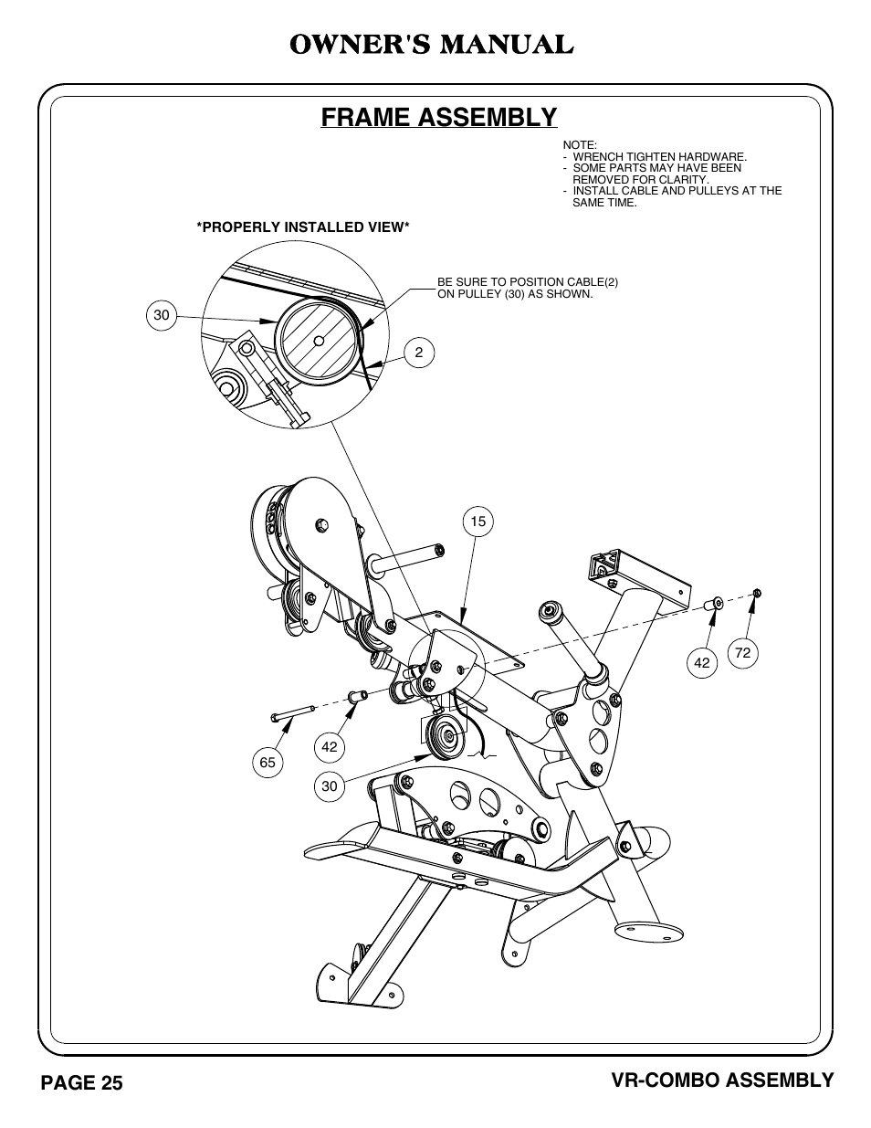 Vr-combo pg_25-26, Frame assembly, Owner's manual | Page 25 vr-combo assembly | Hoist Fitness VR-COMBO User Manual | Page 26 / 51