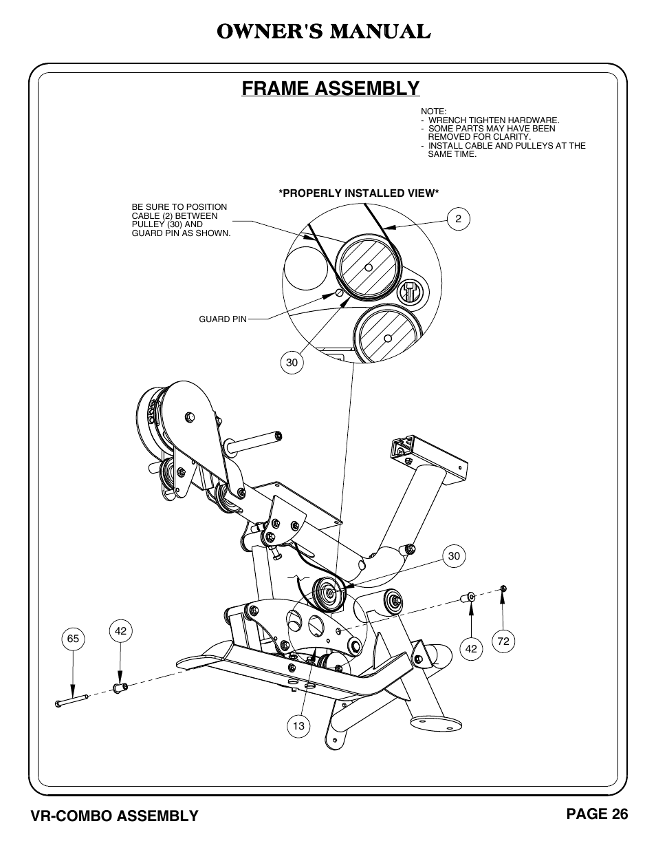 Frame assembly, Owner's manual, Vr-combo assembly page 26 | Hoist Fitness VR-COMBO User Manual | Page 27 / 51