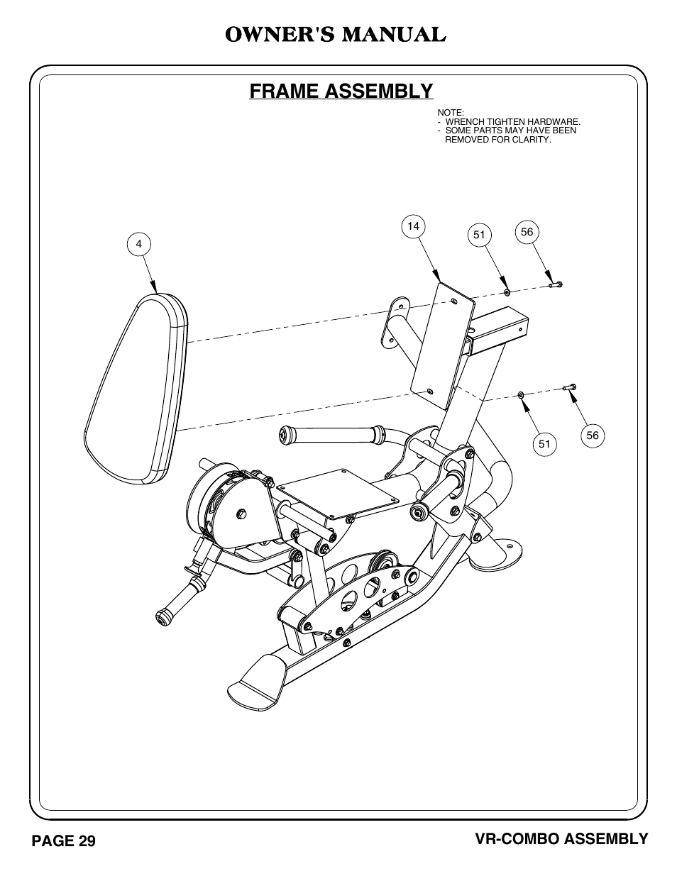 Owner's manual, Frame assembly | Hoist Fitness VR-COMBO User Manual | Page 30 / 51