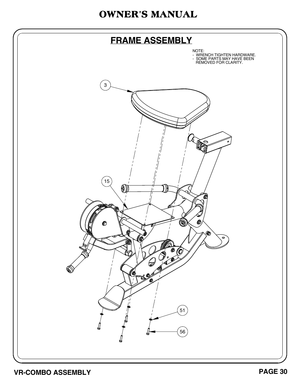 Owner's manual, Frame assembly | Hoist Fitness VR-COMBO User Manual | Page 31 / 51