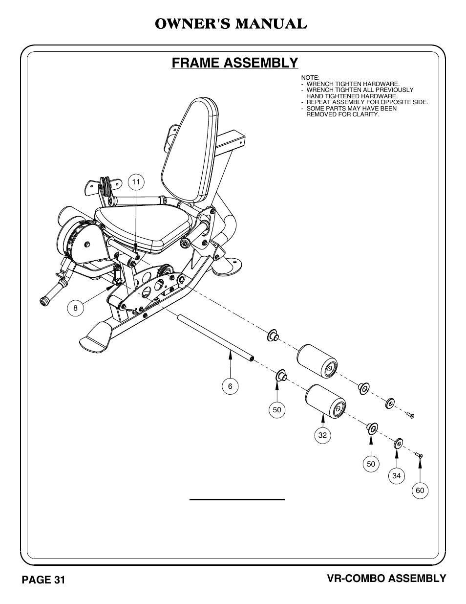 Important, Owner's manual, Frame assembly | Hoist Fitness VR-COMBO User Manual | Page 32 / 51
