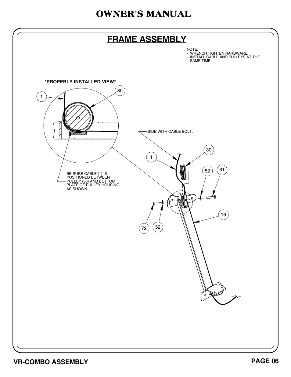 Frame assembly, Owner's manual, Vr-combo assembly page 06 | Hoist Fitness VR-COMBO User Manual | Page 7 / 51