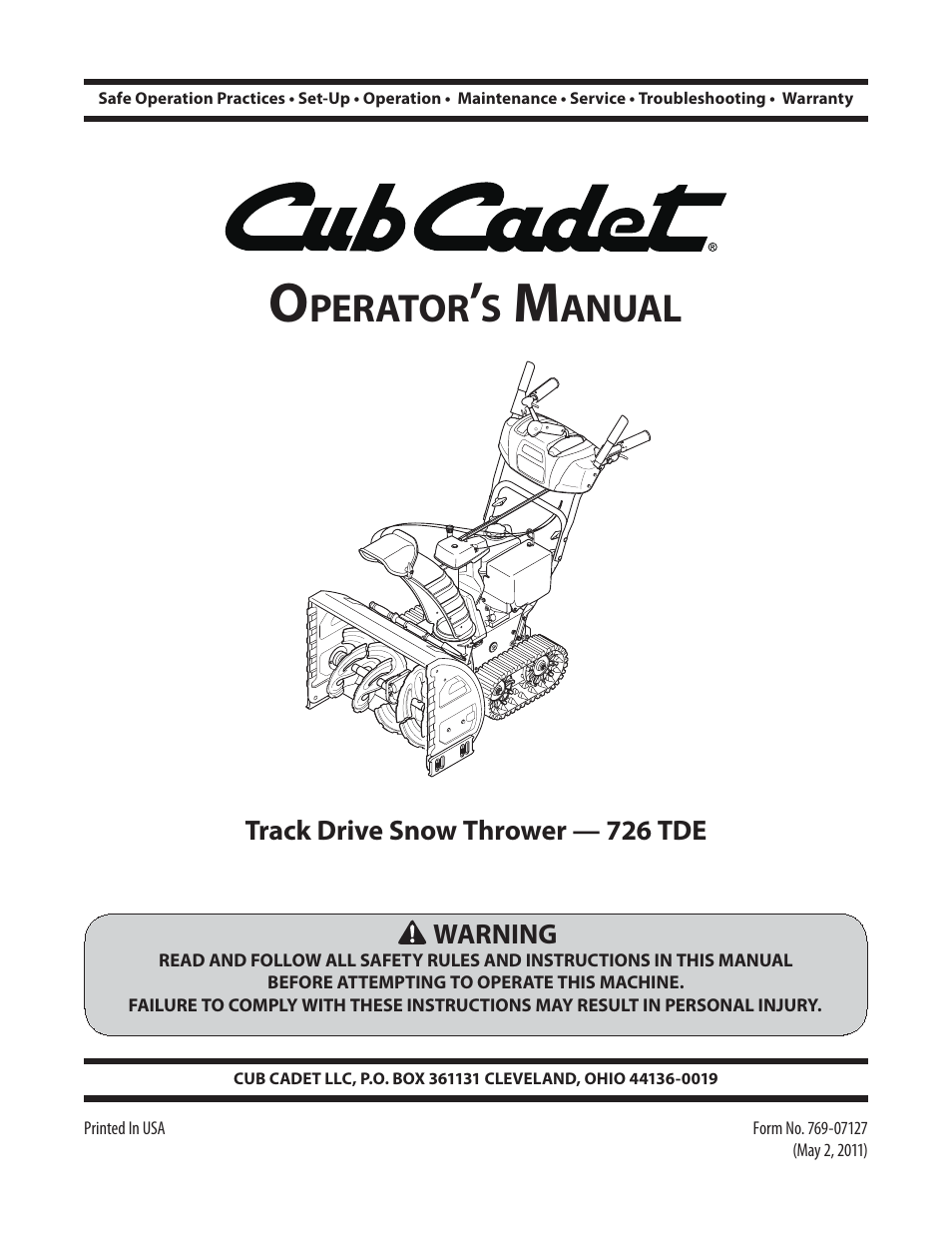 Cub Cadet 726 TDE User Manual | 28 pages