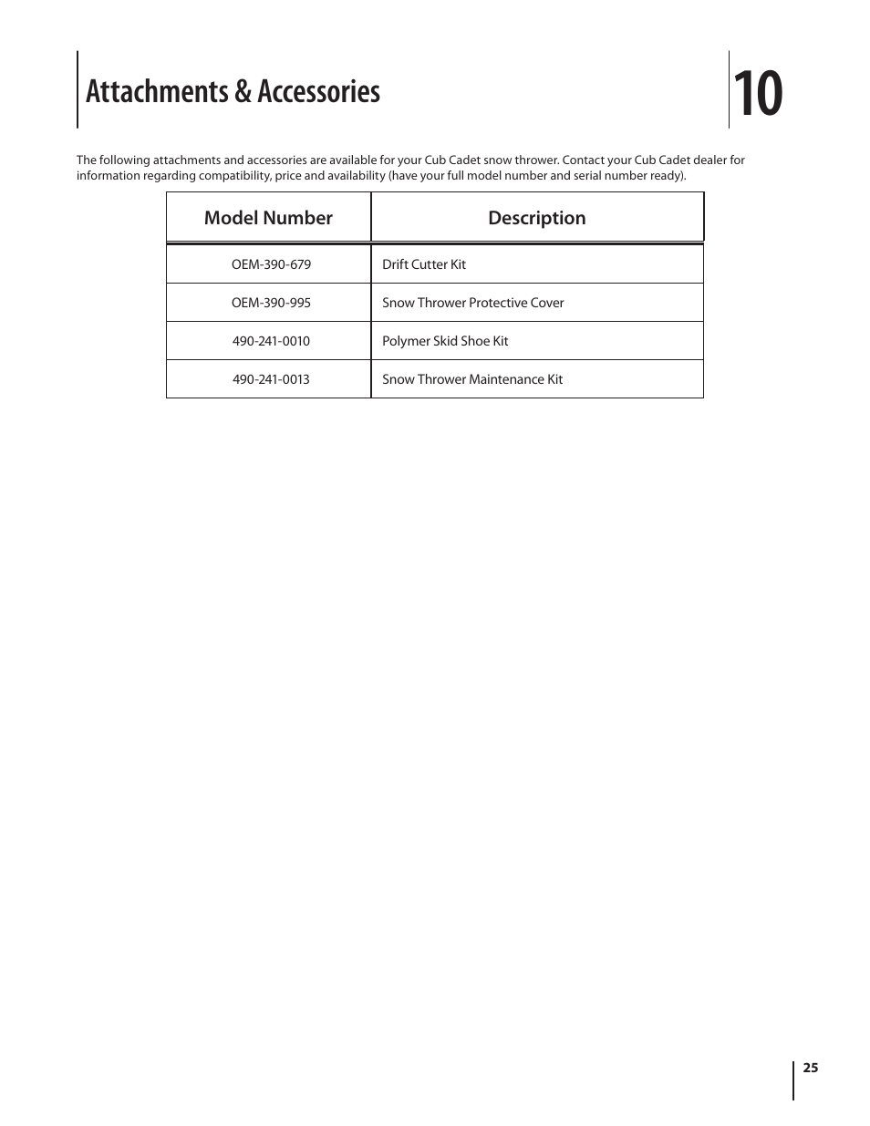 Attachments & accessories | Cub Cadet 726 TDE User Manual | Page 25 / 28