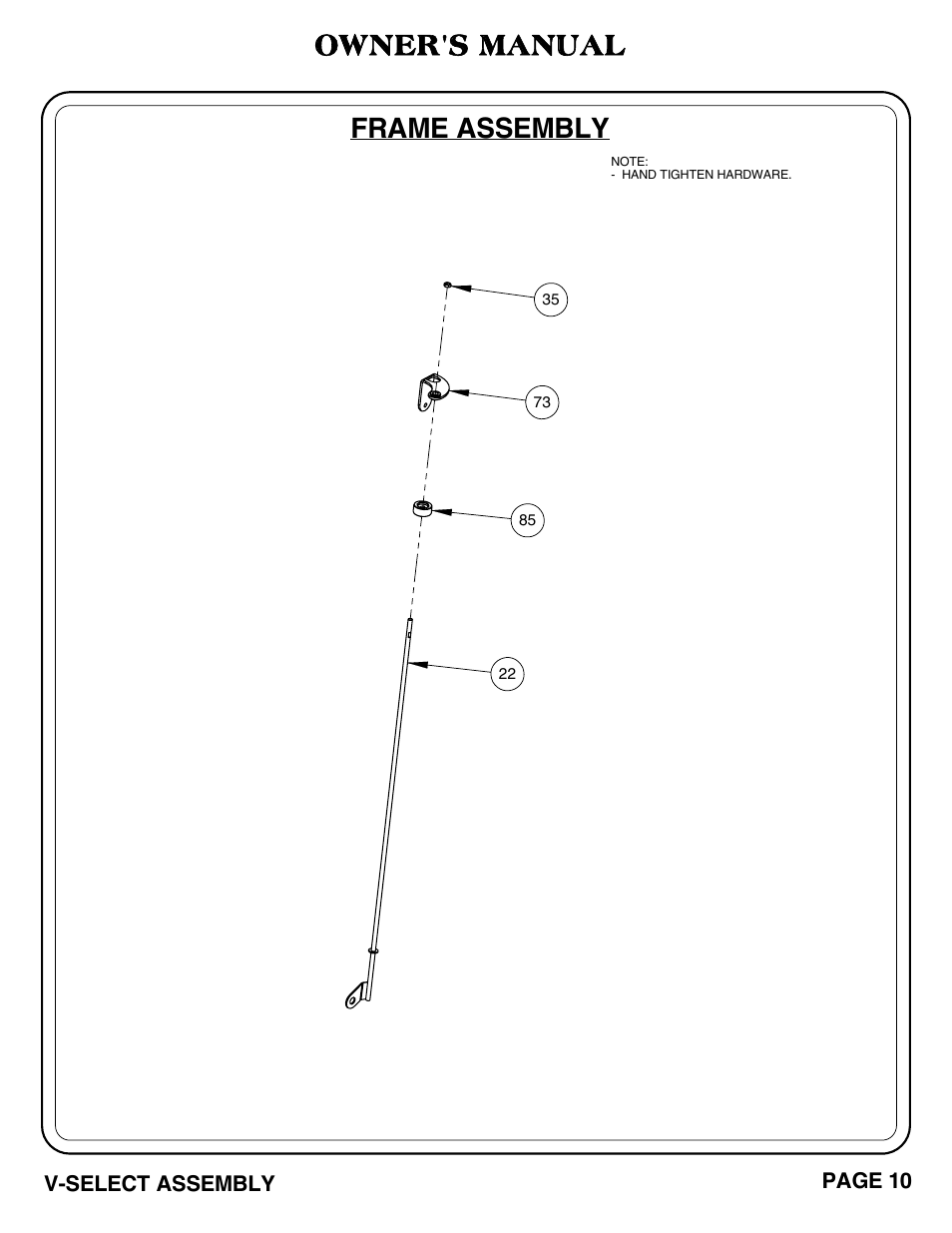 Frame assembly, Owner's manual | Hoist Fitness V-SELECT User Manual | Page 11 / 84