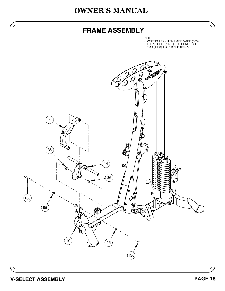 Frame assembly, Owner's manual, V-select assembly page 18 | Hoist Fitness V-SELECT User Manual | Page 19 / 84