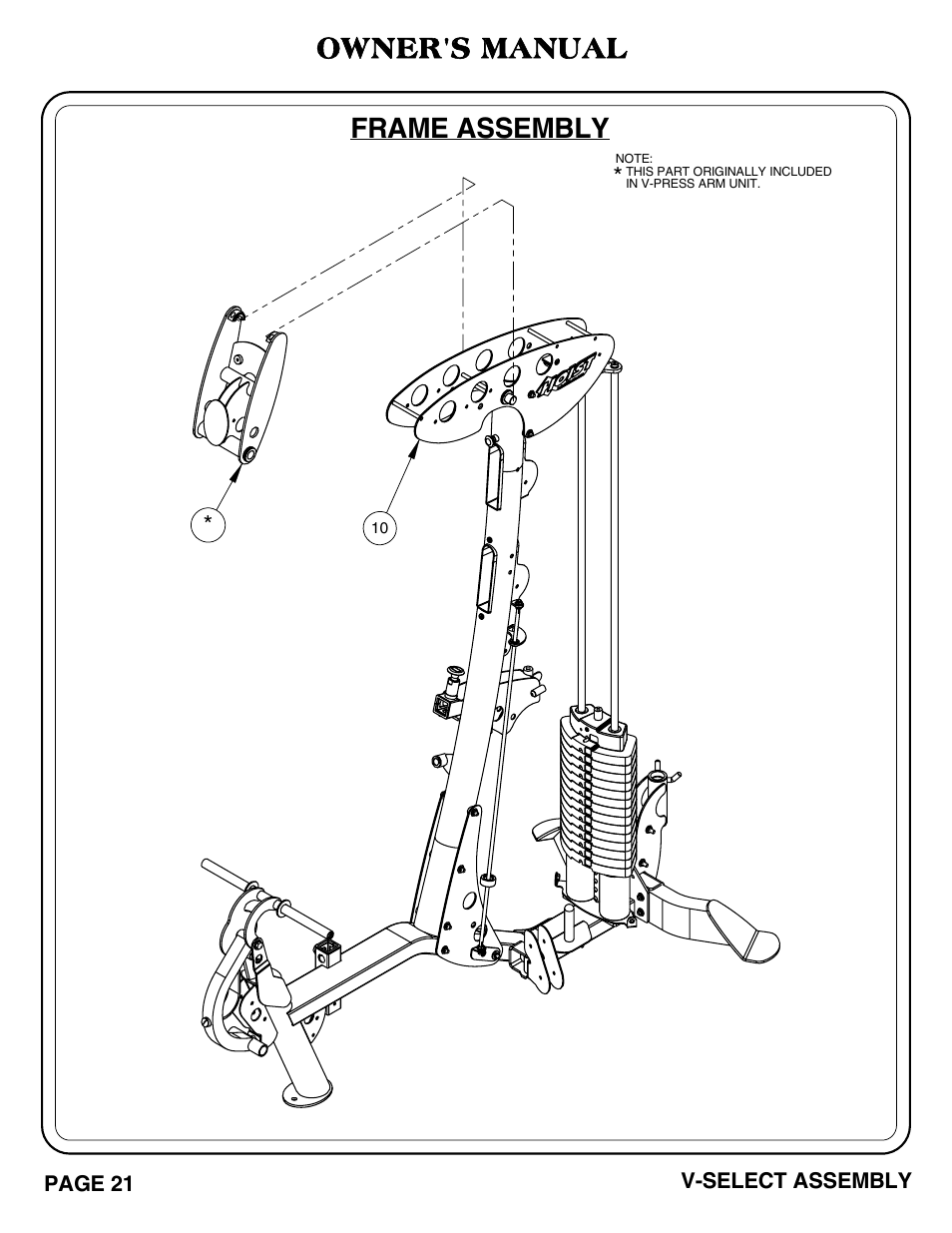 Owner's manual, Frame assembly | Hoist Fitness V-SELECT User Manual | Page 22 / 84