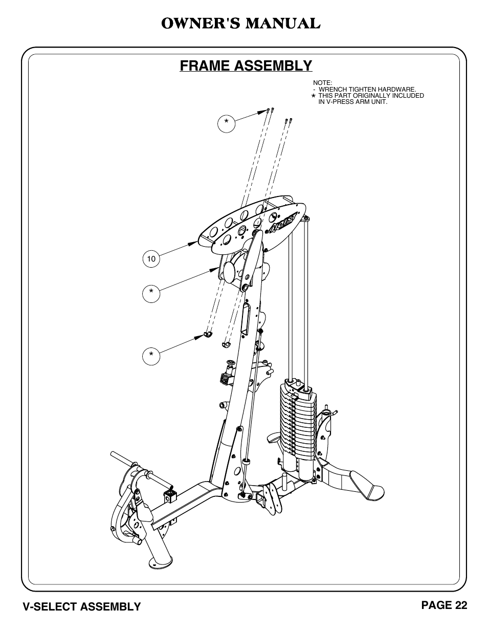 Owner's manual, Frame assembly | Hoist Fitness V-SELECT User Manual | Page 23 / 84