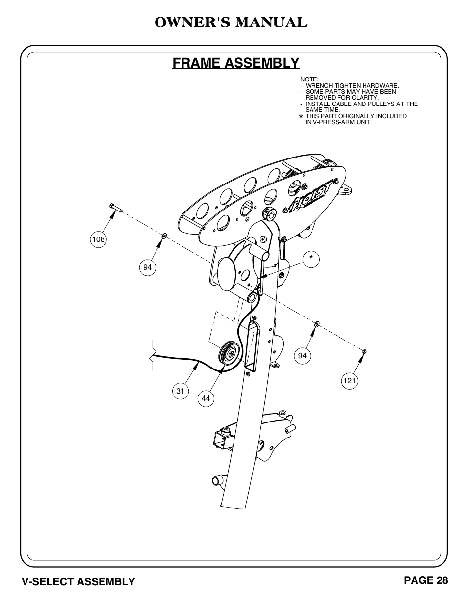 Owner's manual, Frame assembly | Hoist Fitness V-SELECT User Manual | Page 29 / 84