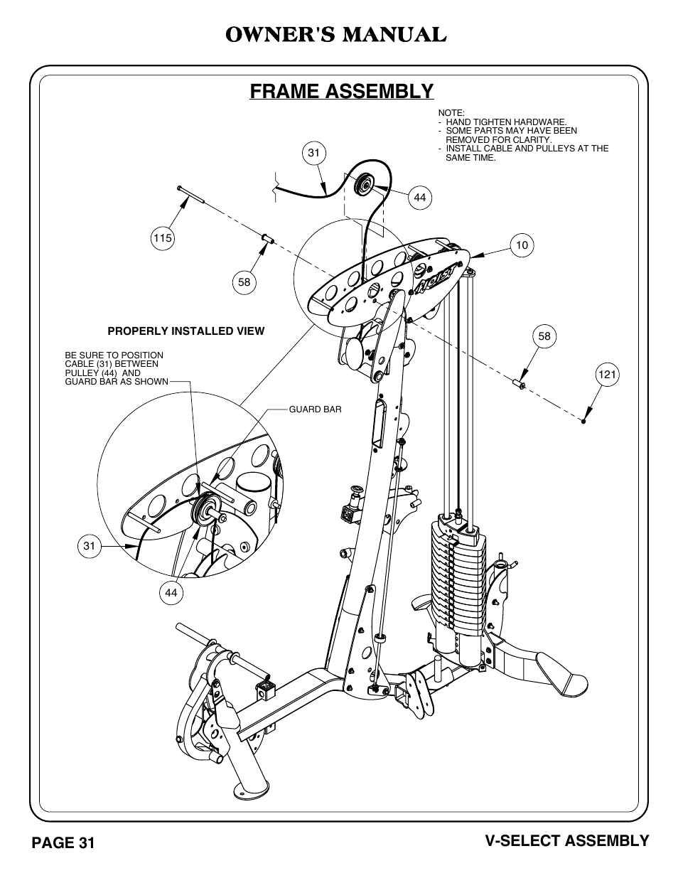 Owner's manual, Frame assembly, Page 31 | V-select assembly | Hoist Fitness V-SELECT User Manual | Page 32 / 84