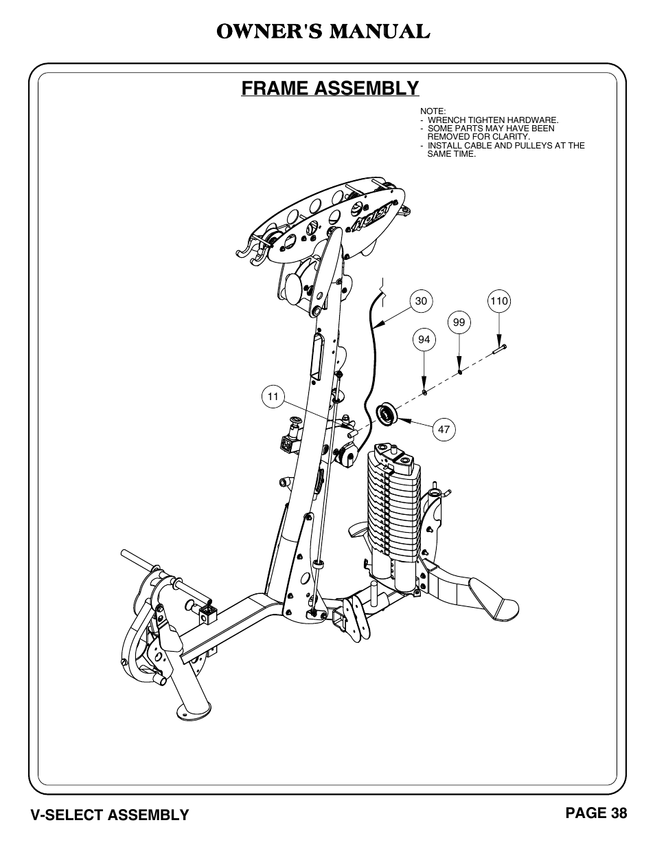 Owner's manual, Frame assembly | Hoist Fitness V-SELECT User Manual | Page 39 / 84
