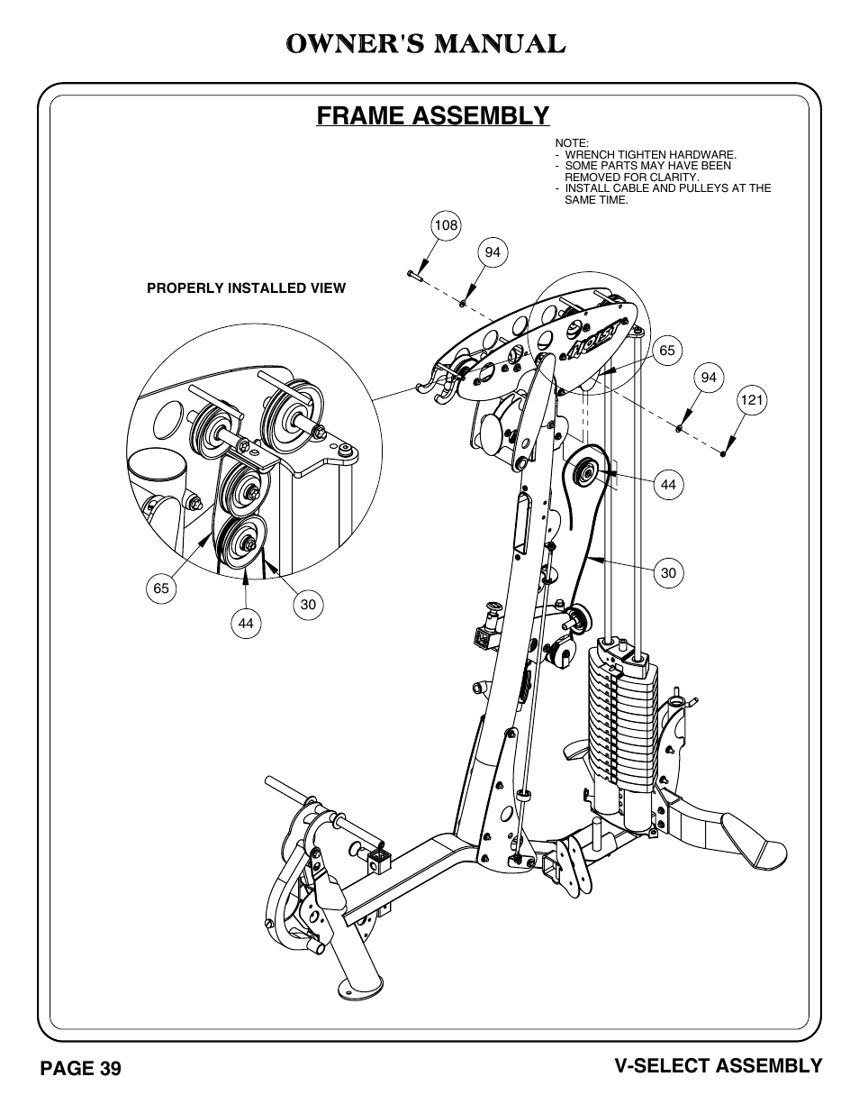Frame assembly owner's manual, Page 39 v-select assembly | Hoist Fitness V-SELECT User Manual | Page 40 / 84