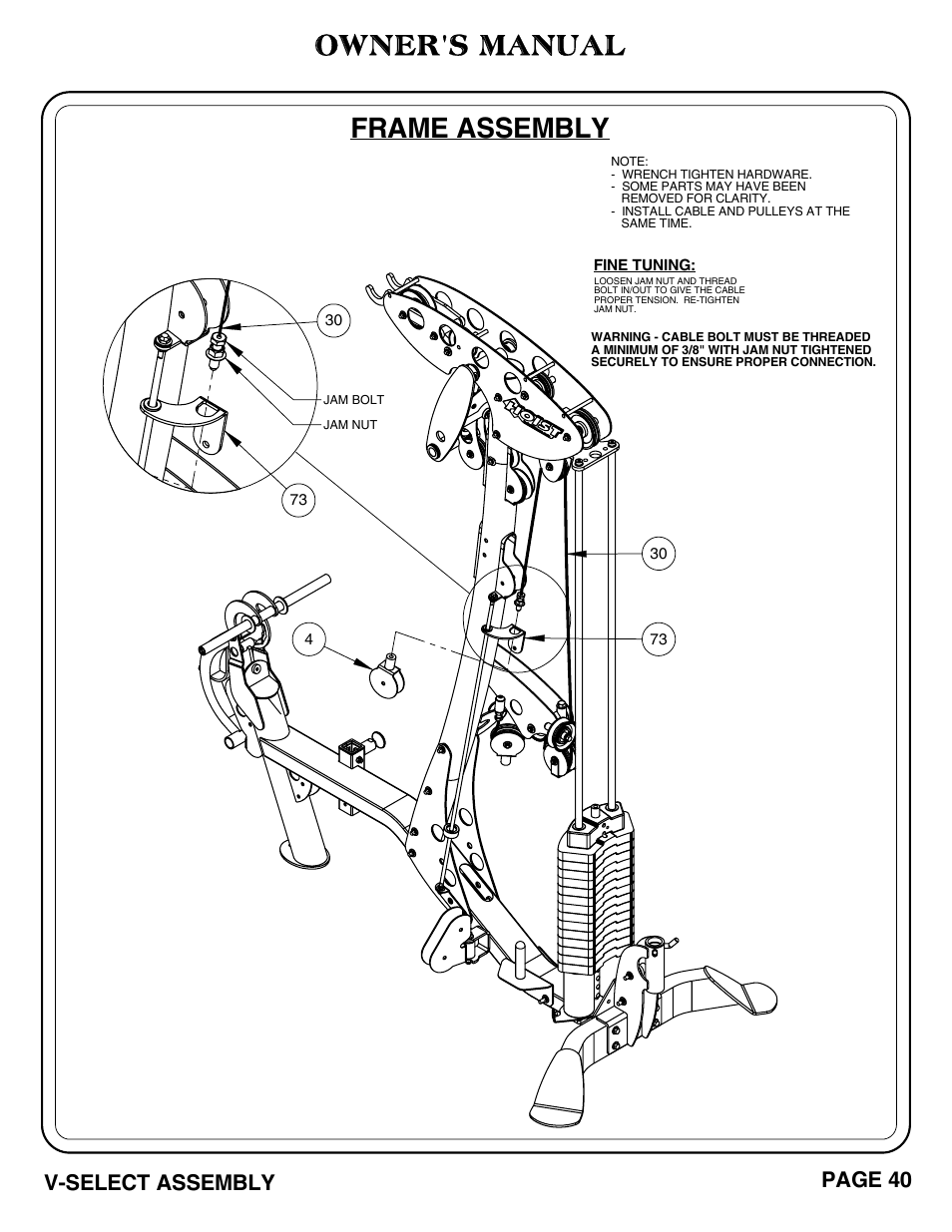Frame assembly, Owner's manual, V-select assembly page 40 | Hoist Fitness V-SELECT User Manual | Page 41 / 84