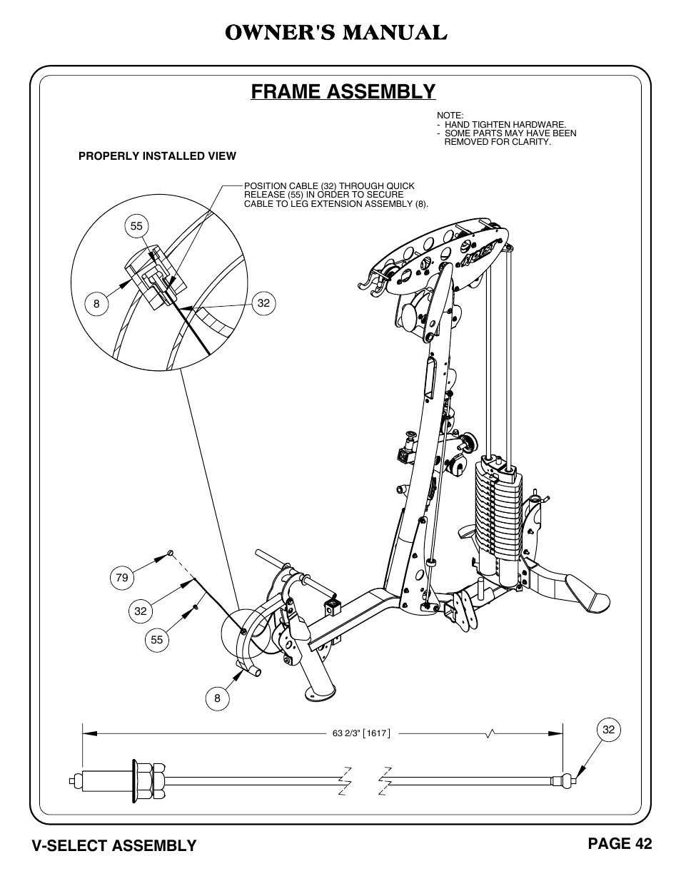 Owner's manual, Frame assembly, V-select assembly page 42 | Hoist Fitness V-SELECT User Manual | Page 43 / 84