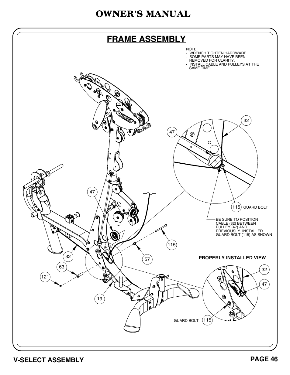Frame assembly, Owner's manual, V-select assembly page 46 | Hoist Fitness V-SELECT User Manual | Page 47 / 84