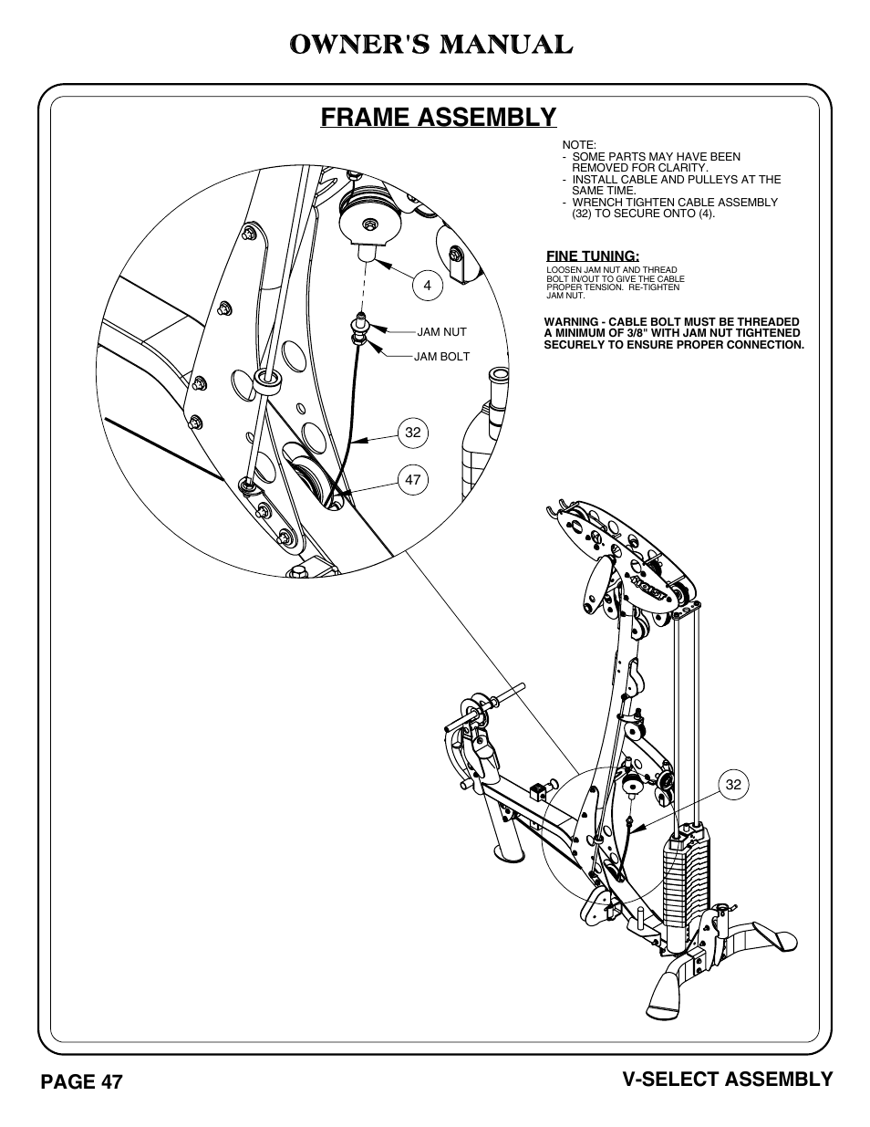 Owner's manual, Frame assembly, V-select assembly | Page 47 | Hoist Fitness V-SELECT User Manual | Page 48 / 84