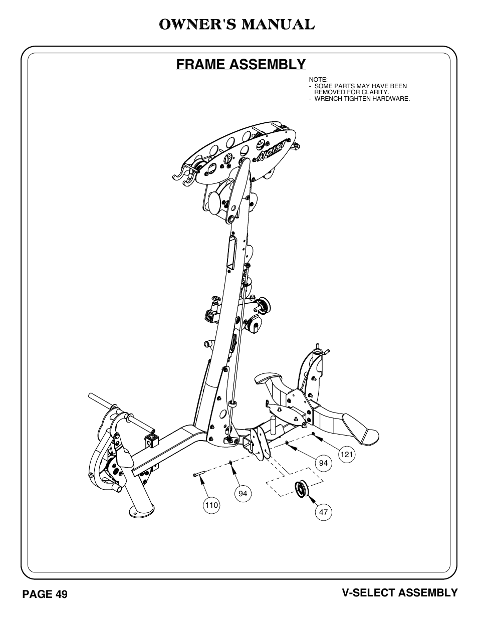 Owner's manual, Frame assembly | Hoist Fitness V-SELECT User Manual | Page 50 / 84