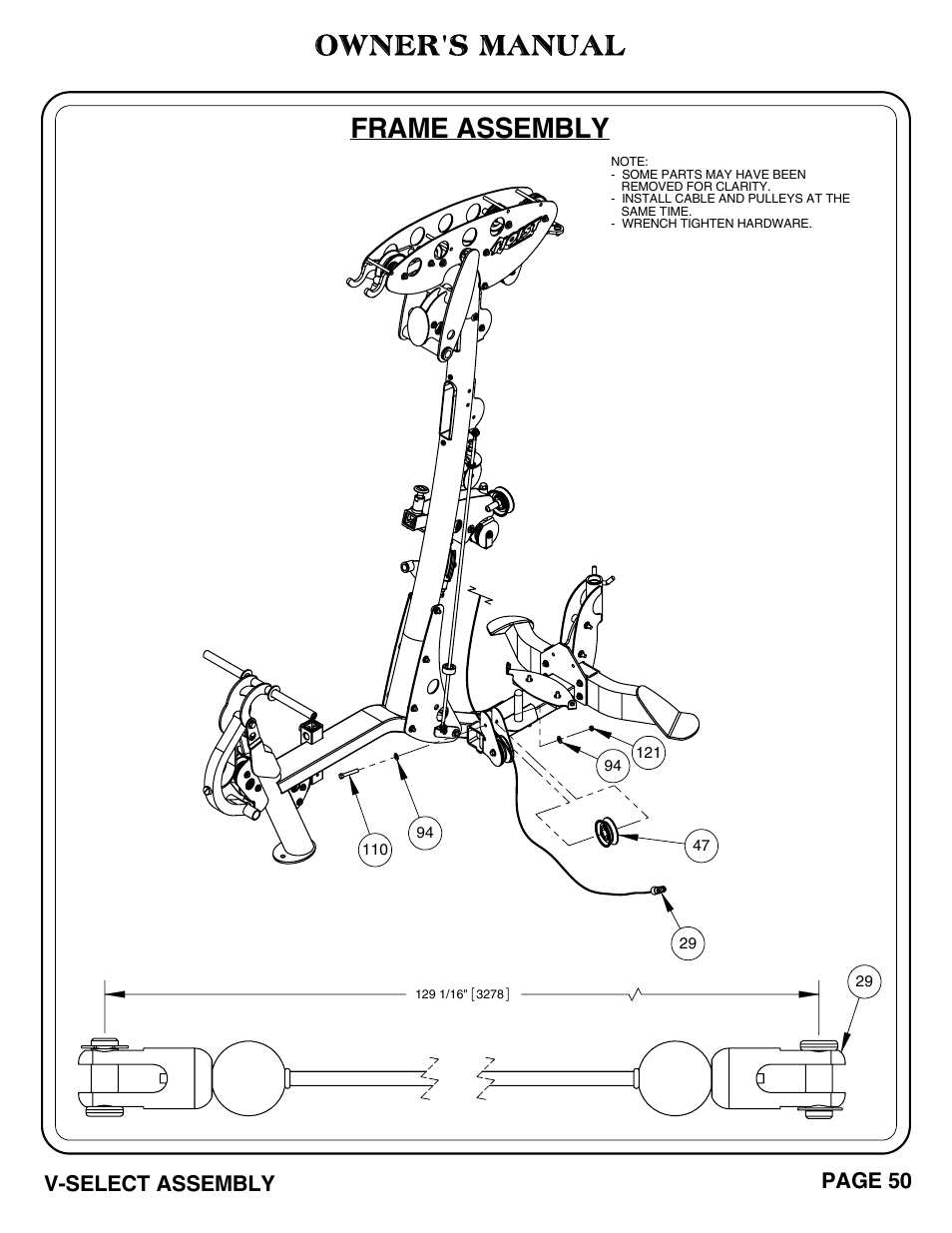 Owner's manual, Frame assembly, V-select assembly page 50 | Hoist Fitness V-SELECT User Manual | Page 51 / 84