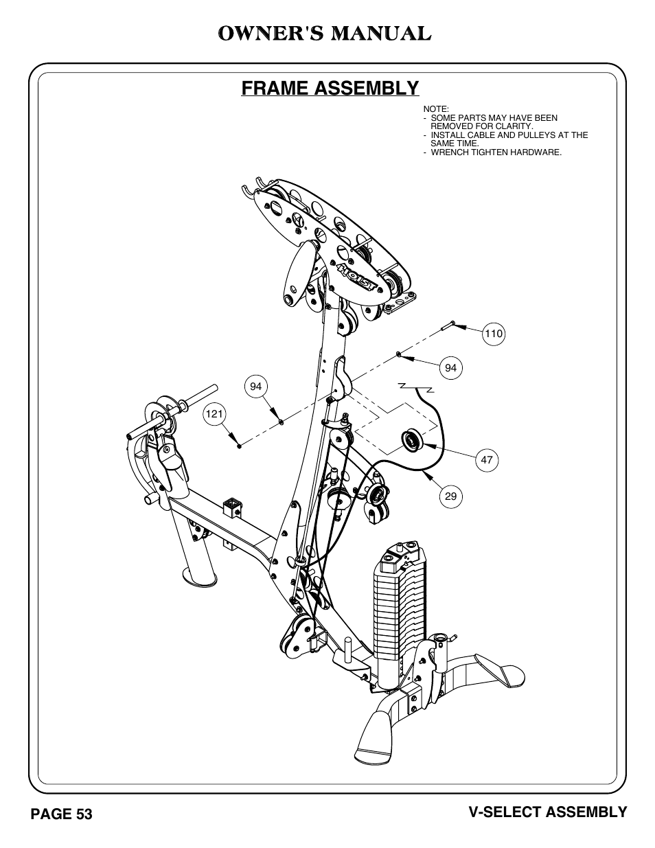 Owner's manual, Frame assembly | Hoist Fitness V-SELECT User Manual | Page 54 / 84