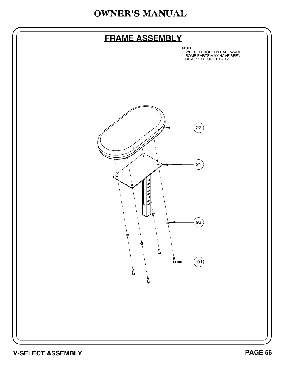 Owner's manual, Frame assembly | Hoist Fitness V-SELECT User Manual | Page 57 / 84