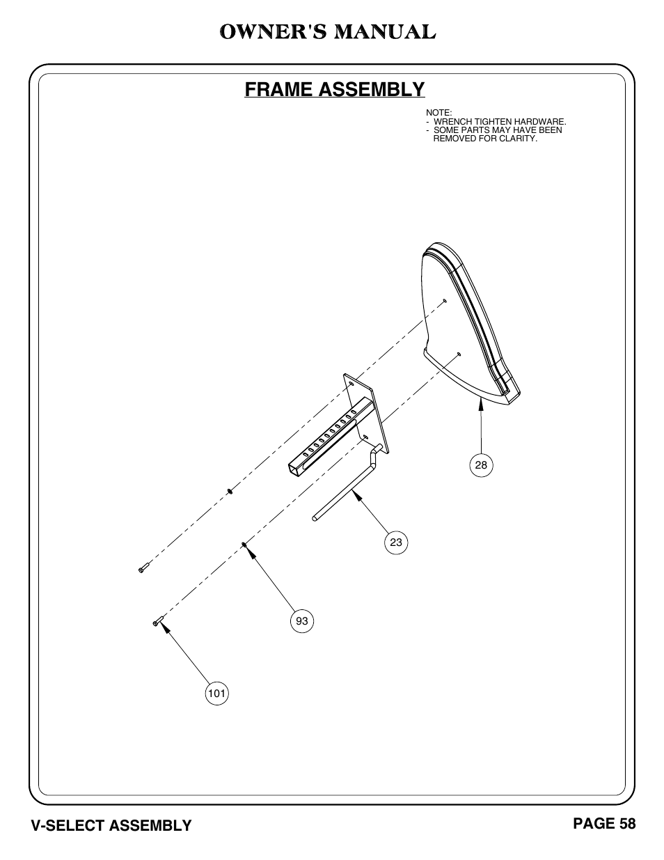 Owner's manual, Frame assembly | Hoist Fitness V-SELECT User Manual | Page 59 / 84